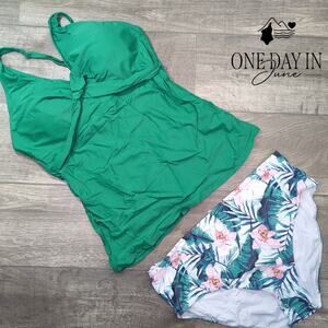 Yonique Plus Size Twist Front Tankini Swimsuit Size 20W